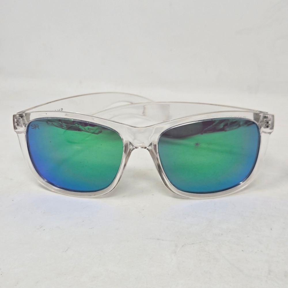 Shady Rays Sunglasses Clear Frame Emerald Green Mirrored Lenses Square Wayfarer